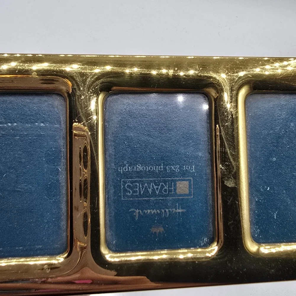 Vintage Brass Triple Picture Frame Hallmark For 2x3 Photos Easel Back Tabletop